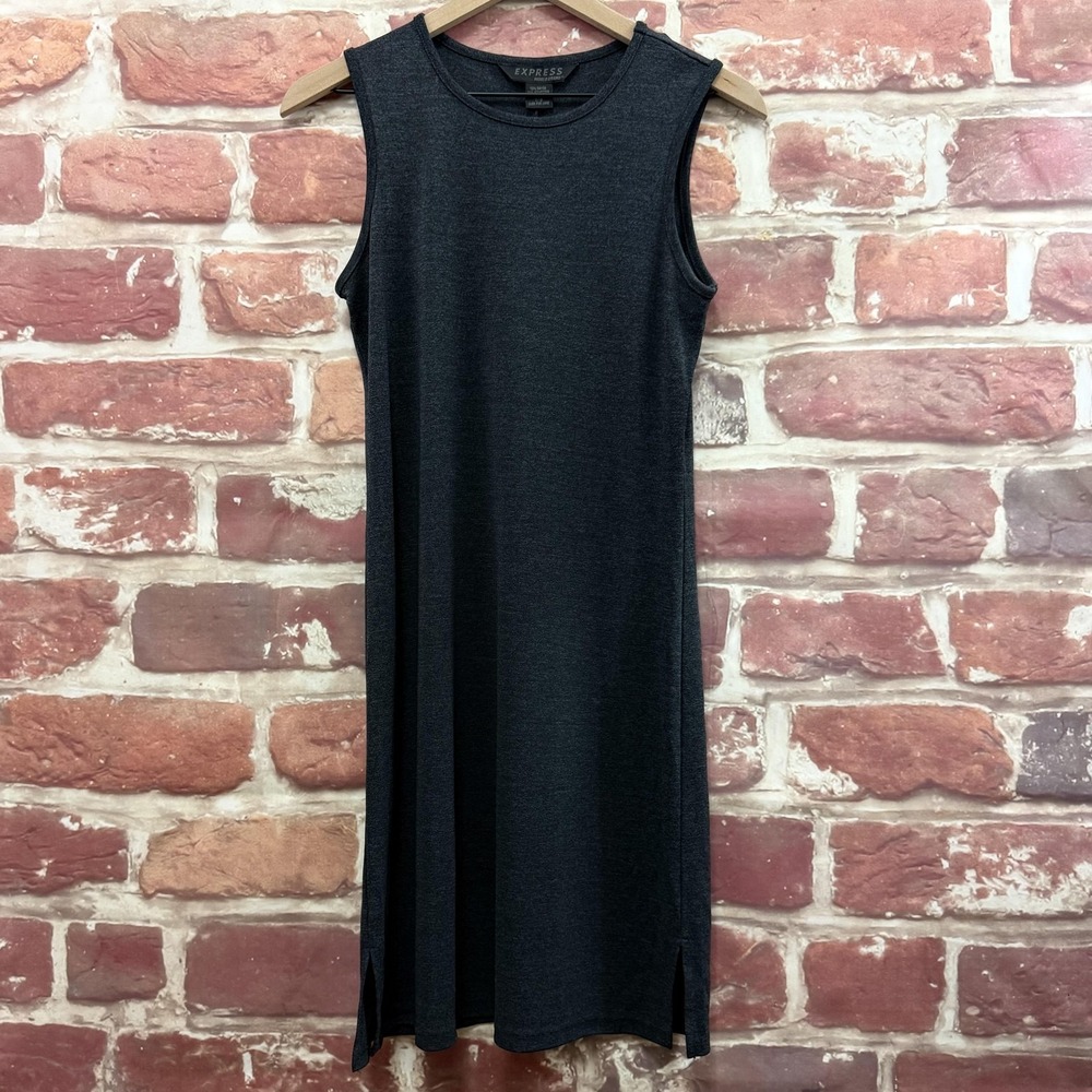 Vintage Express World Tank Dress Juniors 7/8 Dark Gray Casual Stretchy Sundress